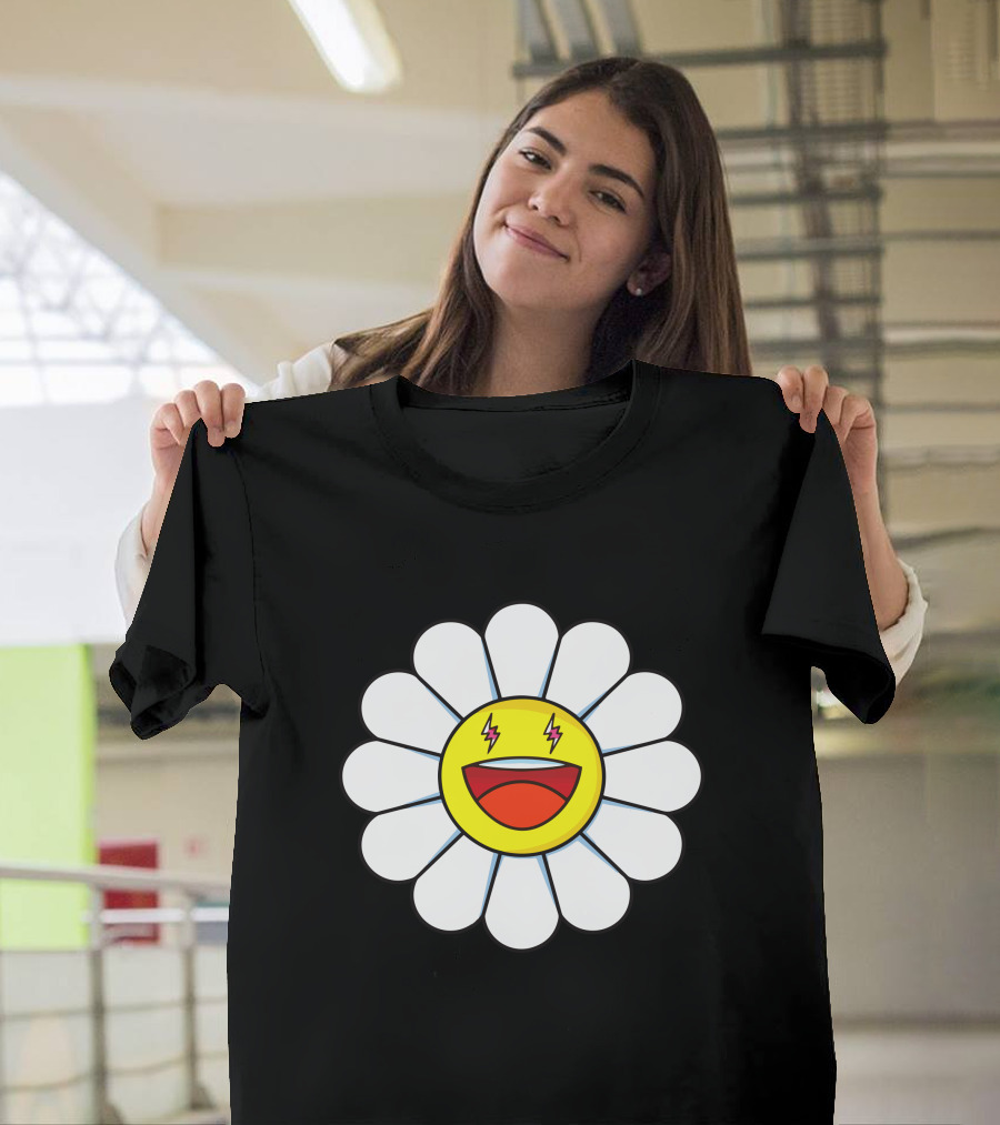 J Balvin Merch Blanco Large Flower Smiley Face with Lightning Eyes T-Shirt