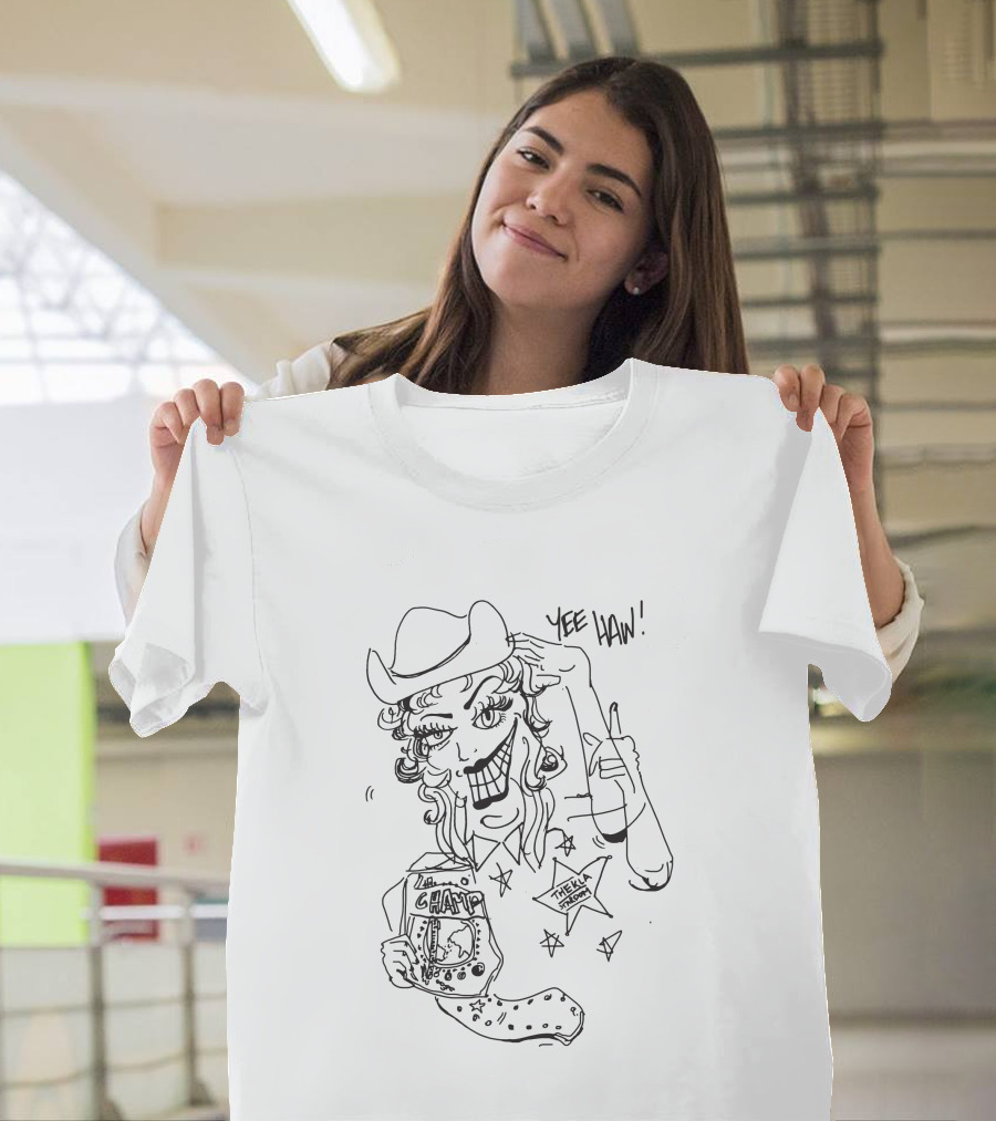 Thekla Merch Shop Yee Haw Champ Drawing with Stars and Cowboy Hat T-Shirt