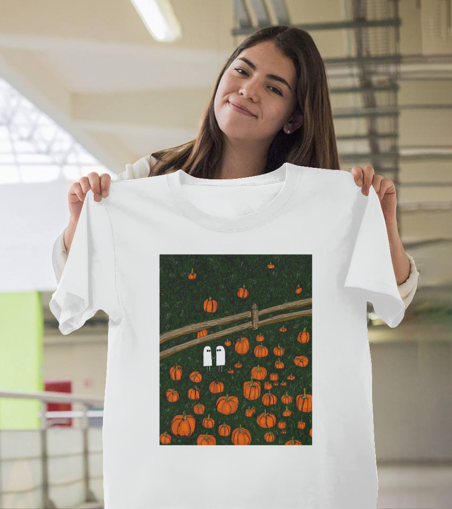 Nadiatheartist Shop Date Night Ghosts in Pumpkin Patch T-Shirt