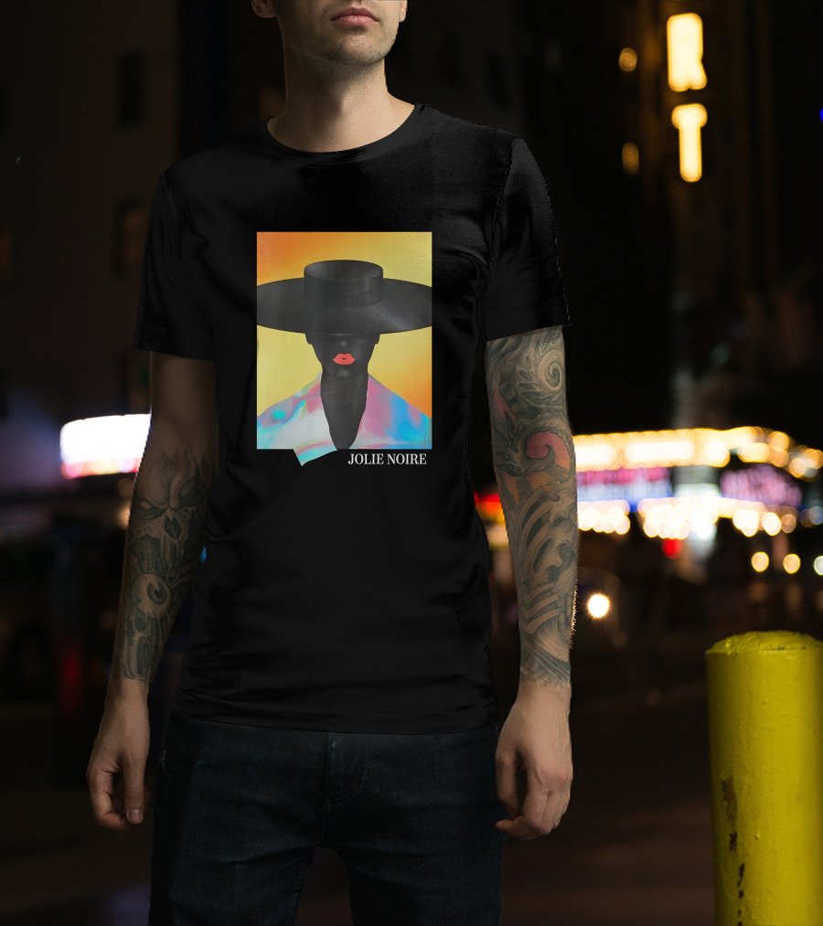 Jolie Noire Vibrant Abstract Fashion Portrait With Black Hat T-Shirt