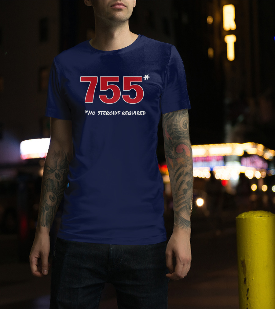 Super 70s Sports Merch Store 755 No Steroids Required Iconic Baseball Number T-Shirt
