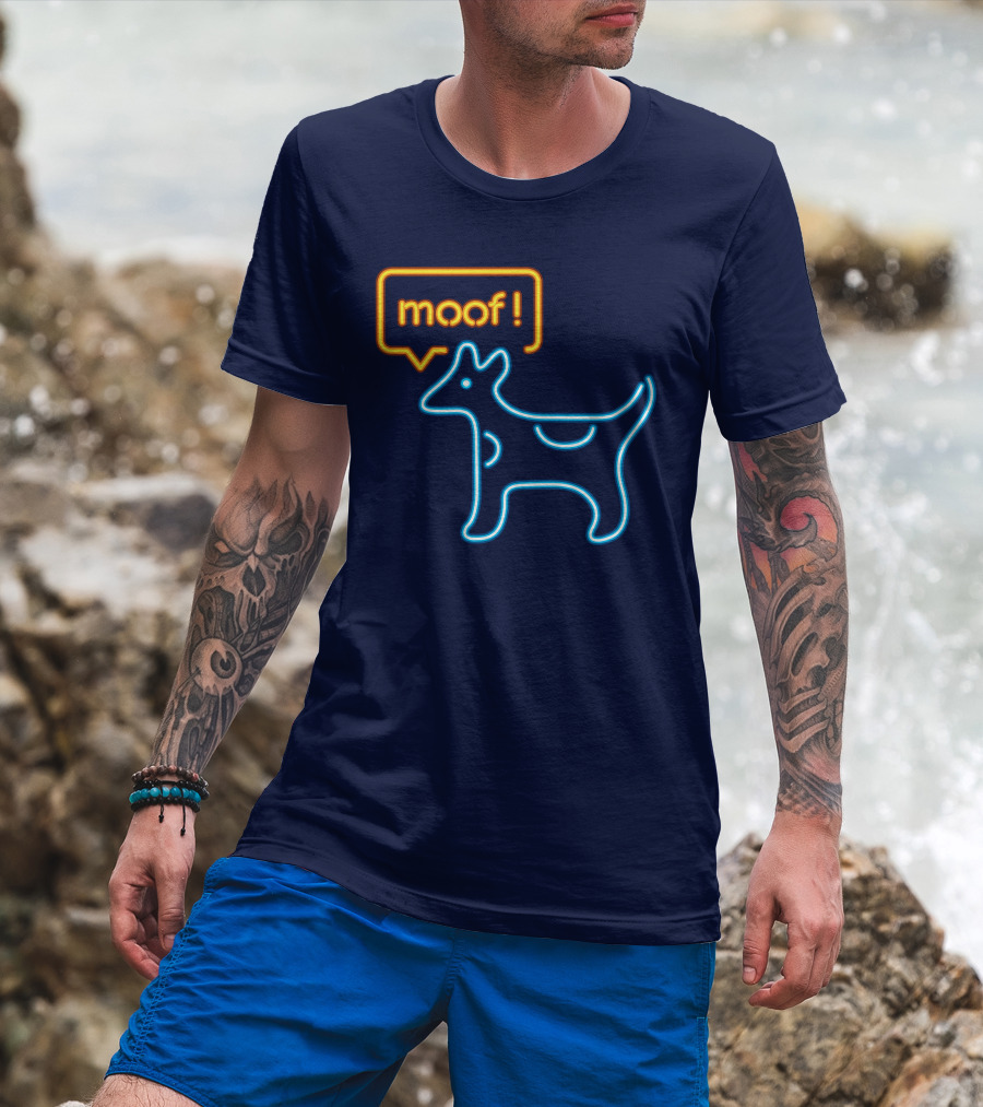 Bureau W W Dog Moof Ged Maheux Cow Neon Outline T-Shirt