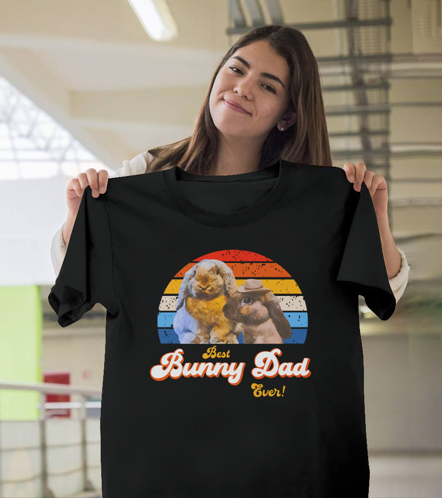 Best Bunny Dad Ever Vintage Sunset Style with Cute Rabbits T-Shirt