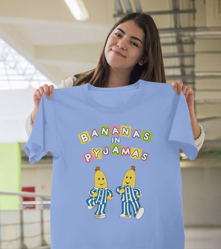 Bananas In Pyjamas Cartoon Characters in Blue and White Striped Outfits T-Shirt