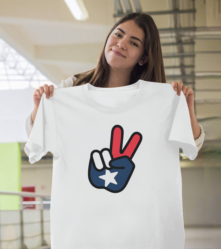 Peace Sign American Flag Star Gesture T-Shirt