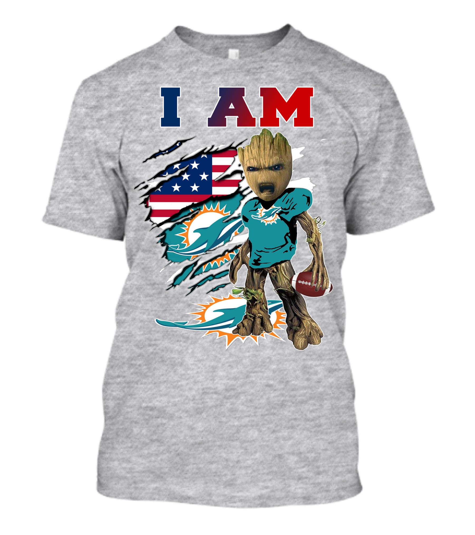 I Am Groot Miami Dolphins Football Usa Flag T-Shirt