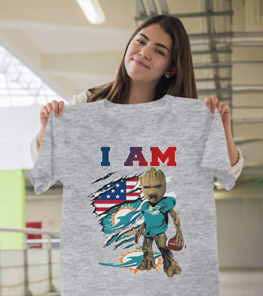 I Am Groot Miami Dolphins Football Usa Flag T-Shirt