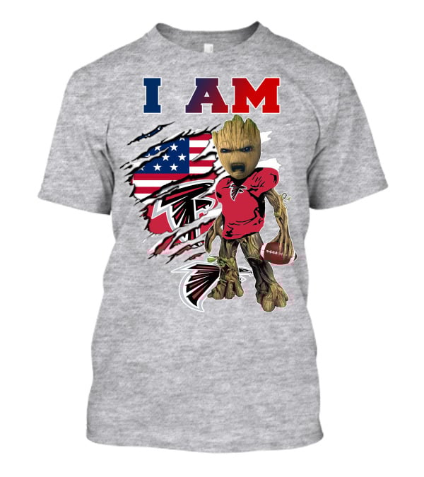 I Am Falcons Baby Groot Football Usa Flag T-Shirt