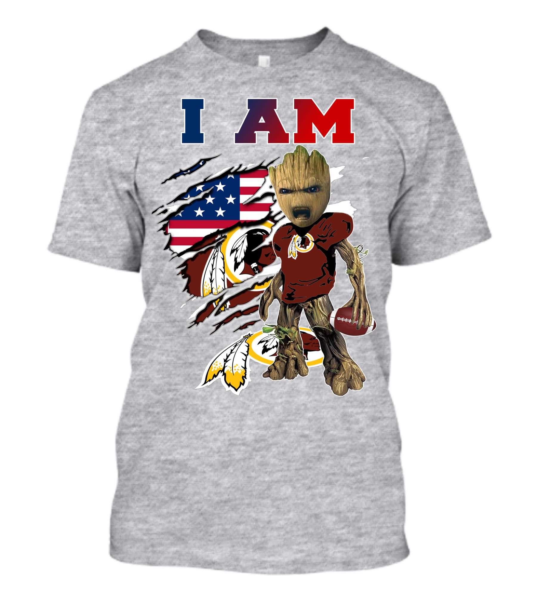 I AM Redskin Baby Groot Football USA Flag T-Shirt