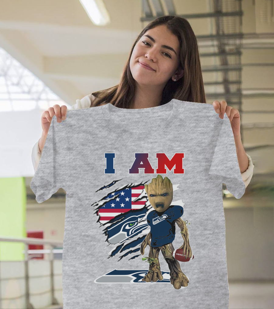I Am Seahawks Baby Groot Football Patriots Flag T-Shirt
