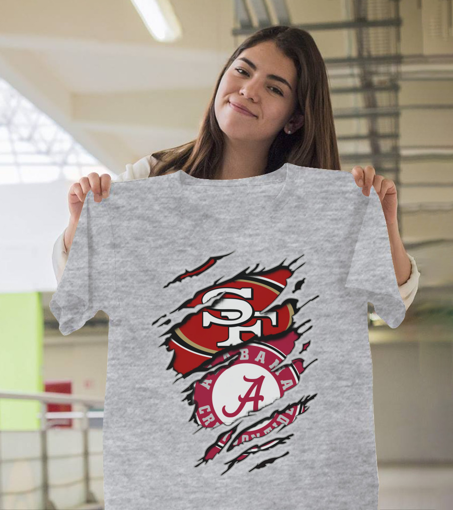 Alabama Crimson Tide San Francisco 49ers Rip Effect Logo Collaboration T-Shirt