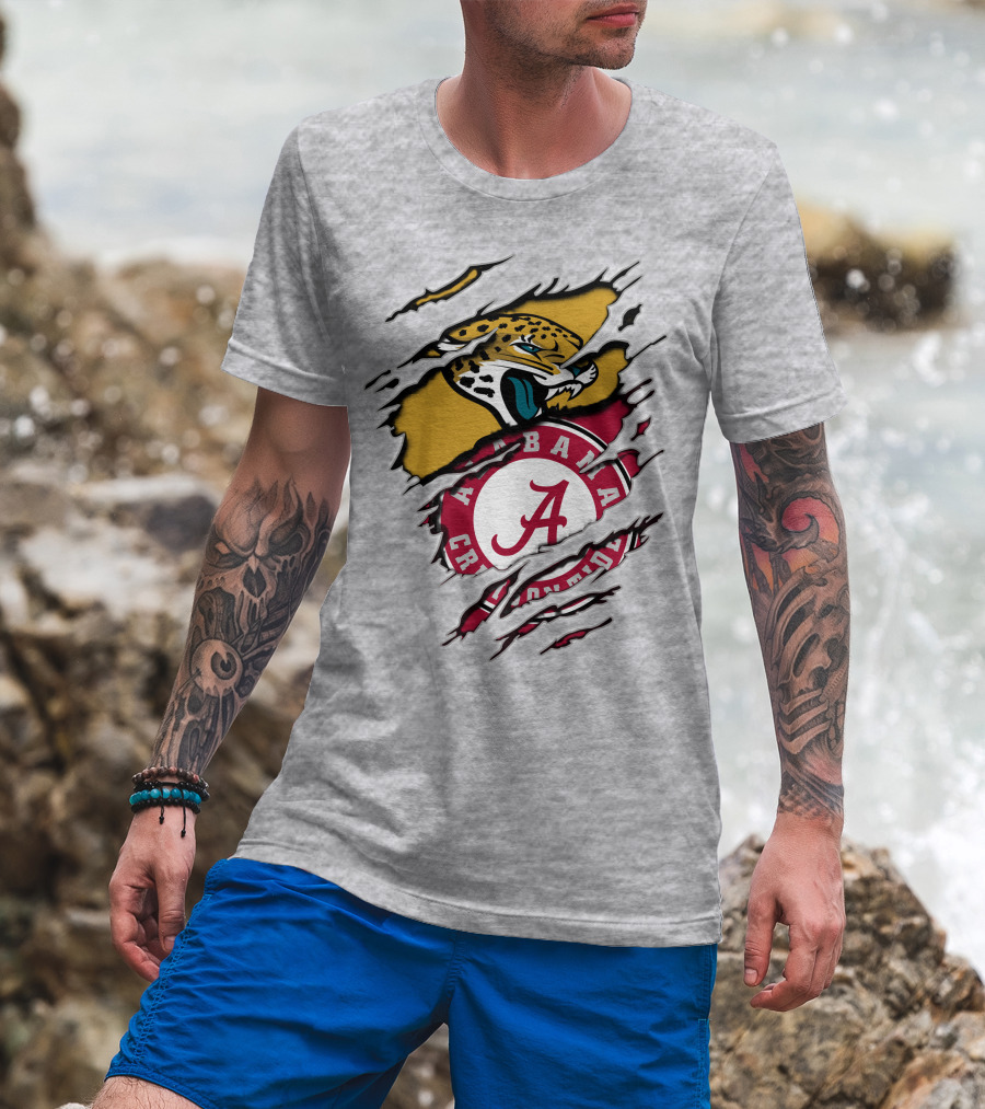 Alabama Crimson Tide And Jaguars Claw Logo Fusion T-Shirt