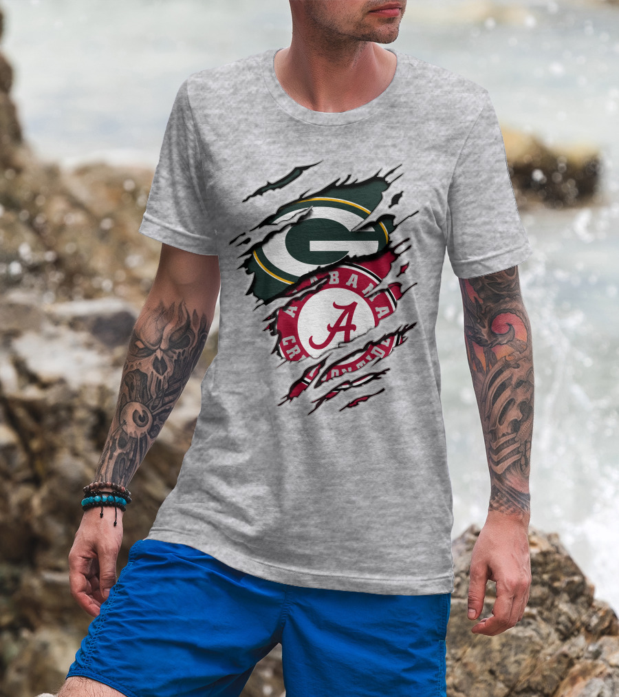 Alabama Crimson Tide Green Bay Packers Rip Effect T-Shirt