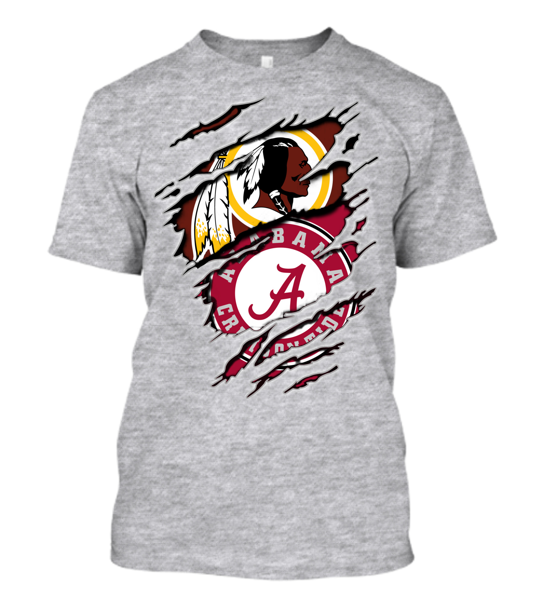Alabama Crimson Tide Washington Redskins Logos Torn Effect T-Shirt