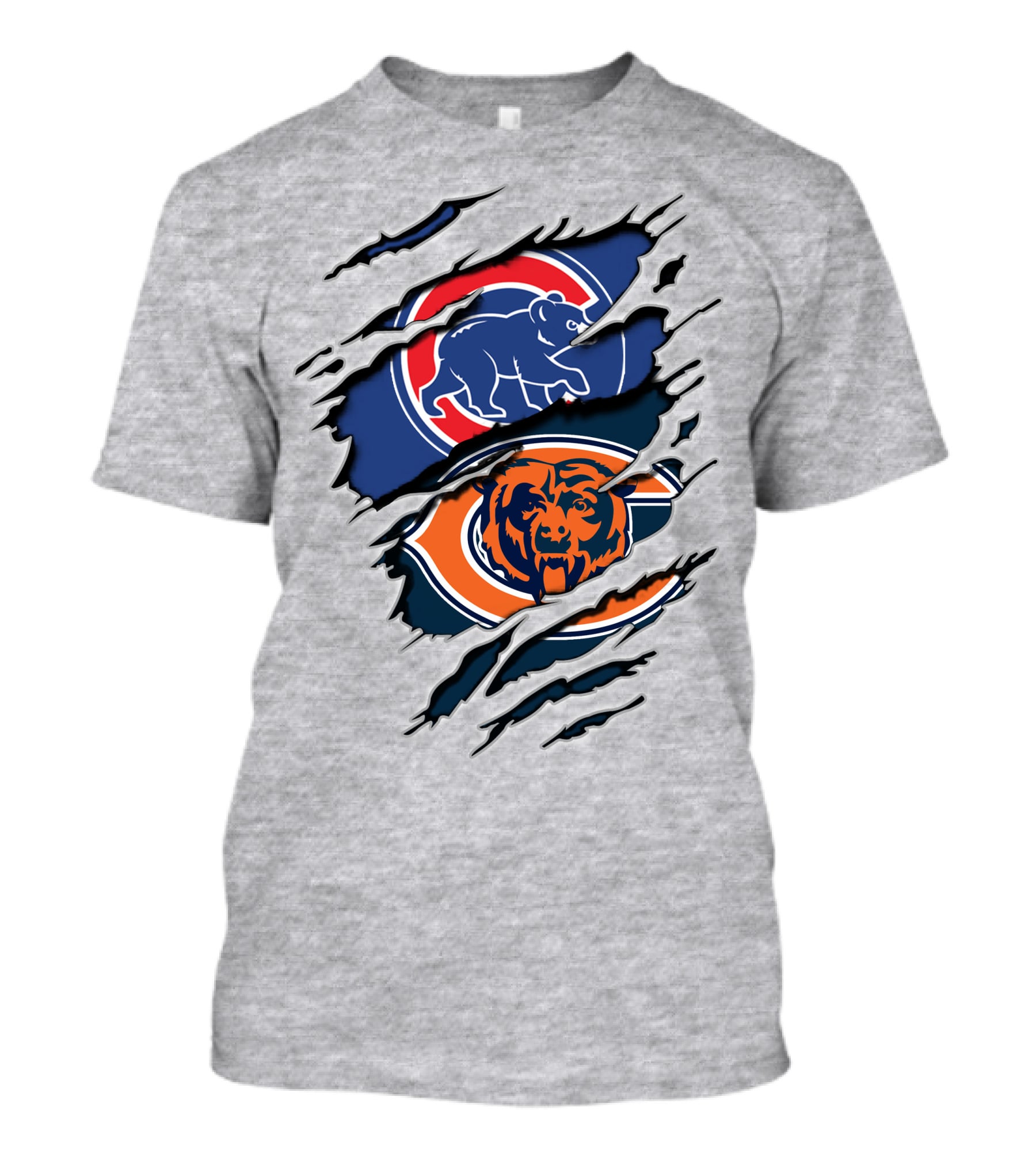 Cubs Bears Dual Logo Design Ripped Tear Combination T-Shirt