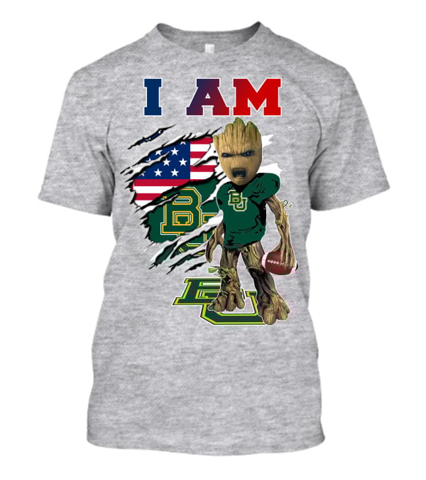 I AM Baylor Bears Groot Football American Flag T-Shirt