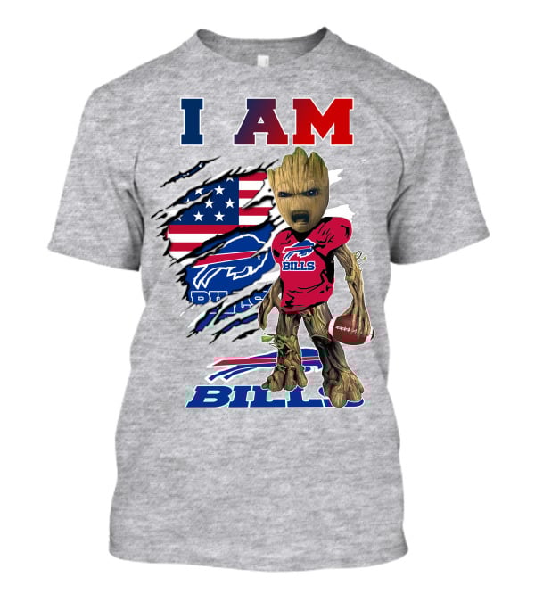 I AM Bills Football Tree Character With Buffal Logo And American Flag T-Shirt