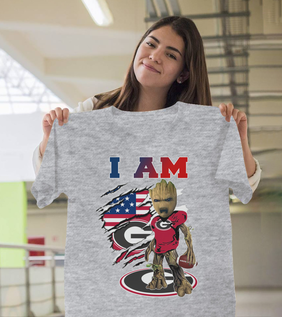 I Am Bulldogs Georgia Groot American Flag Football T-Shirt