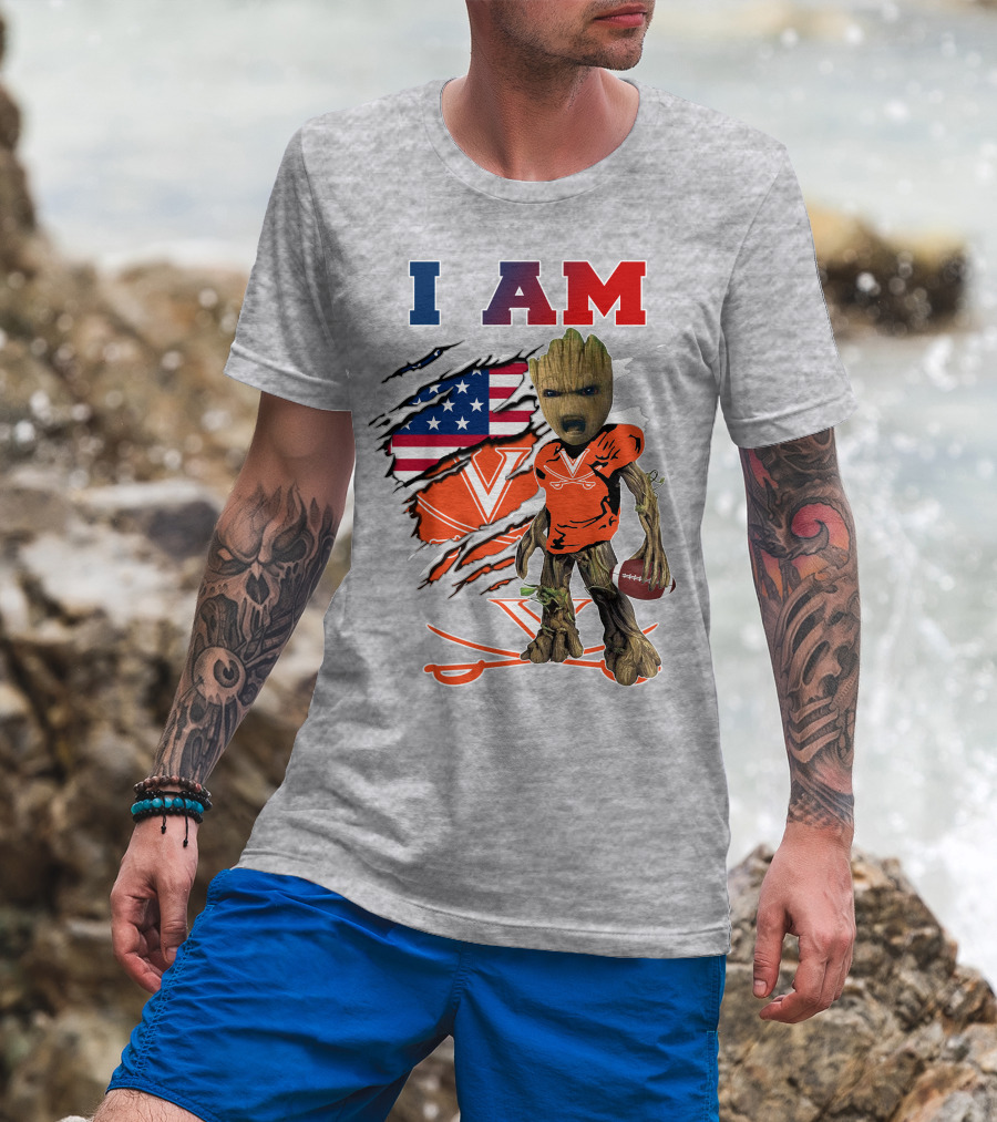 I Am Groot Virginia Cavaliers Football Usa Flag T-Shirt