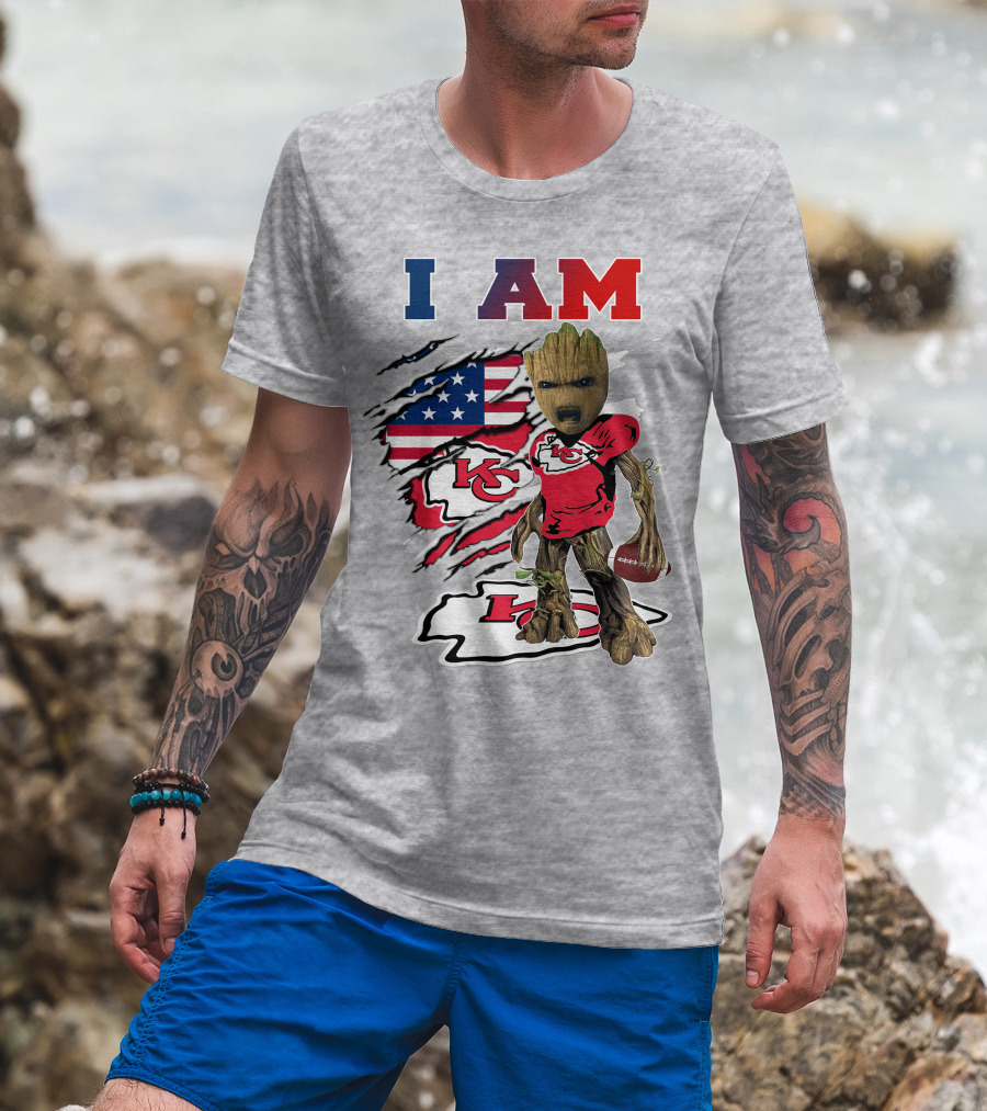 I Am Groot Chiefs Kc Football American Flag T-Shirt