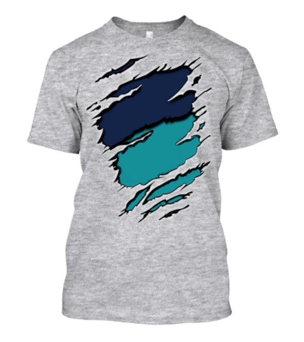Yan-Dolphins19 Navy Teal Torn T-Shirt
