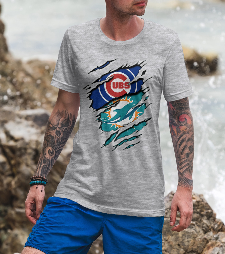 Cubs Dolphins Logo Mashup Nfl Mlb Sports Fans T-Shirt