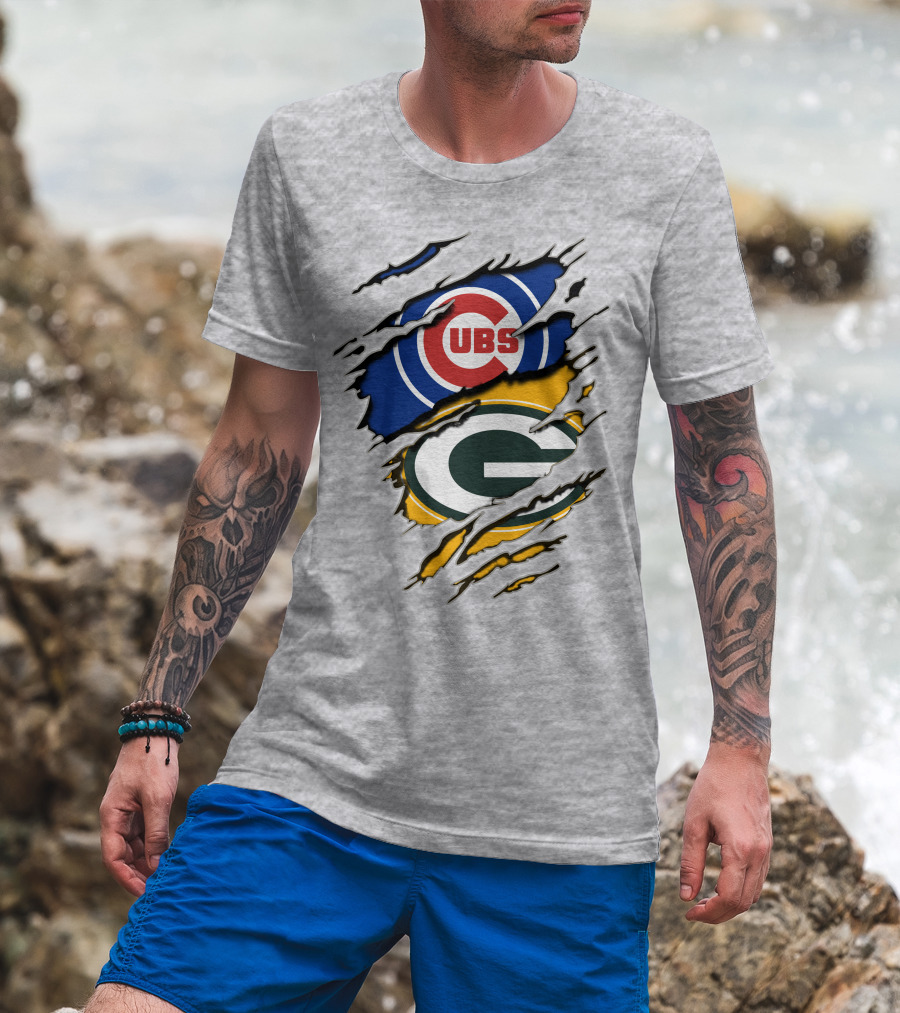 Packers Cubs Torn Logos Fusion T-Shirt