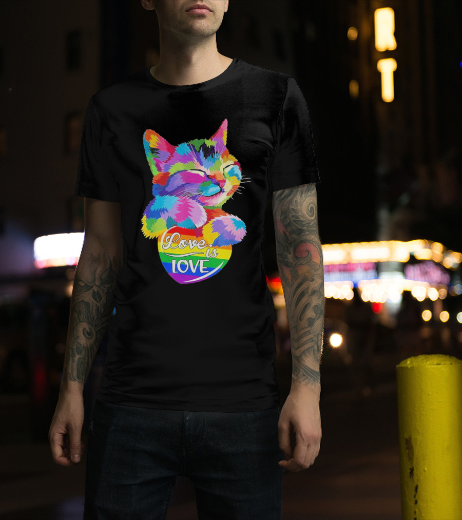 Love Is Love Colorful Cat Rainbow Pride T-Shirt