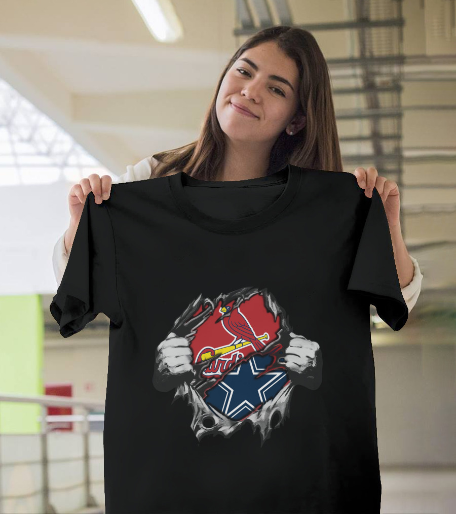 Cowboys Cardinals Bird Star Dual Logo Fusion T-Shirt