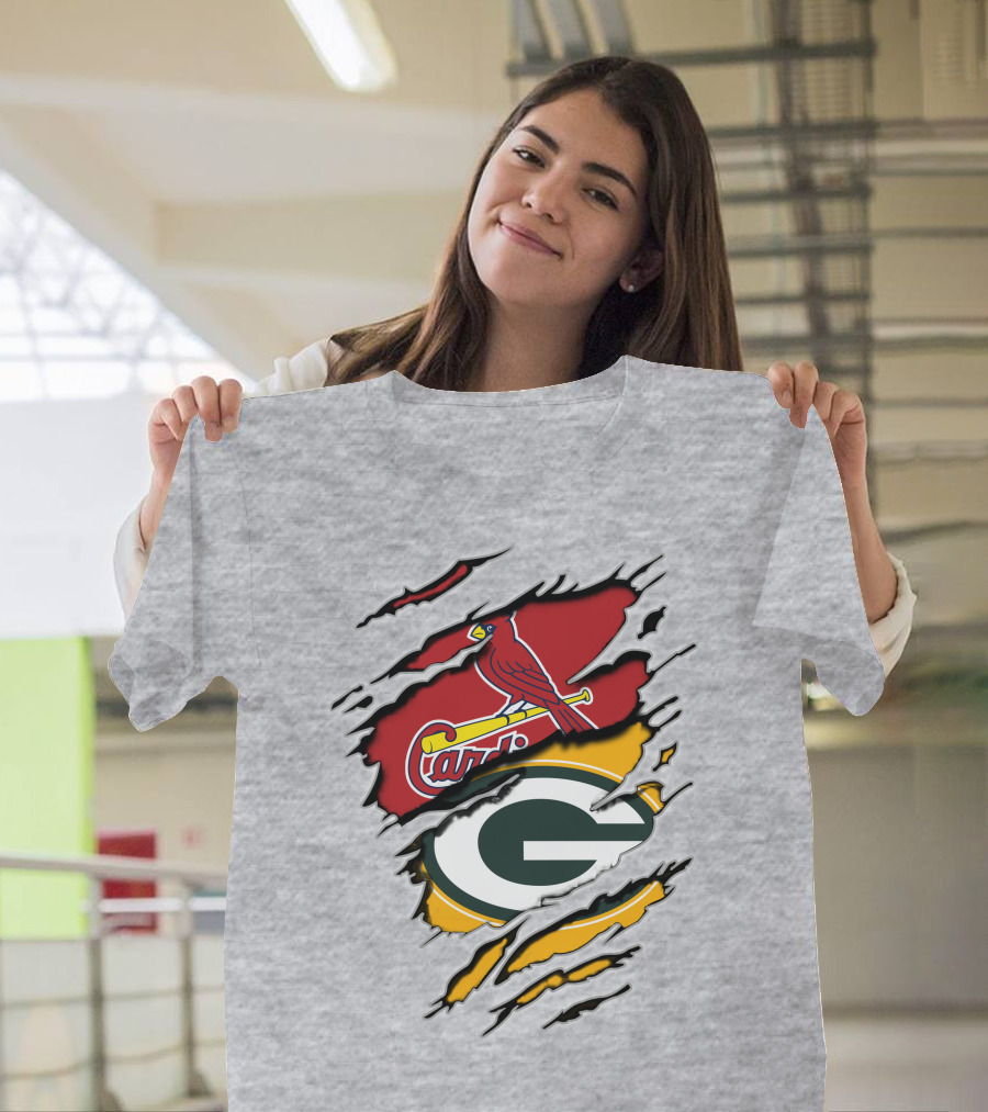 Green Bay Packers And St. Louis Cardinals Logo Fusion T-Shirt