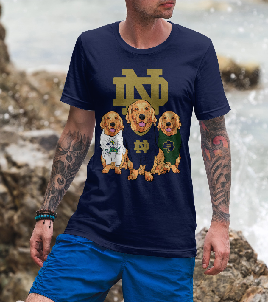 Notre Dame Golden Retrievers Nd Logo Irish Clover T-Shirt