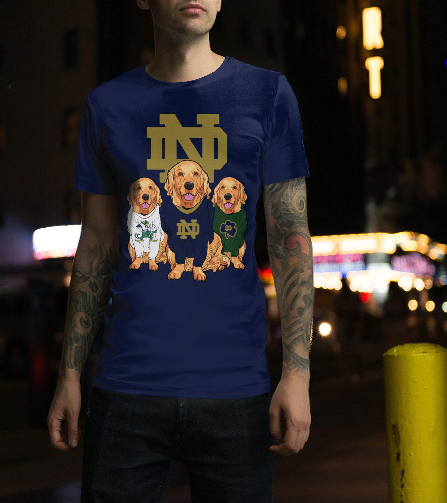 Notre Dame Golden Retrievers Nd Logo Irish Clover T-Shirt