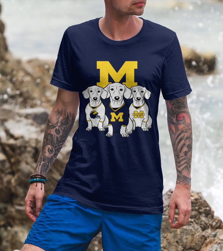 Michigan Wolverines Three Dachshund Dogs T-Shirt