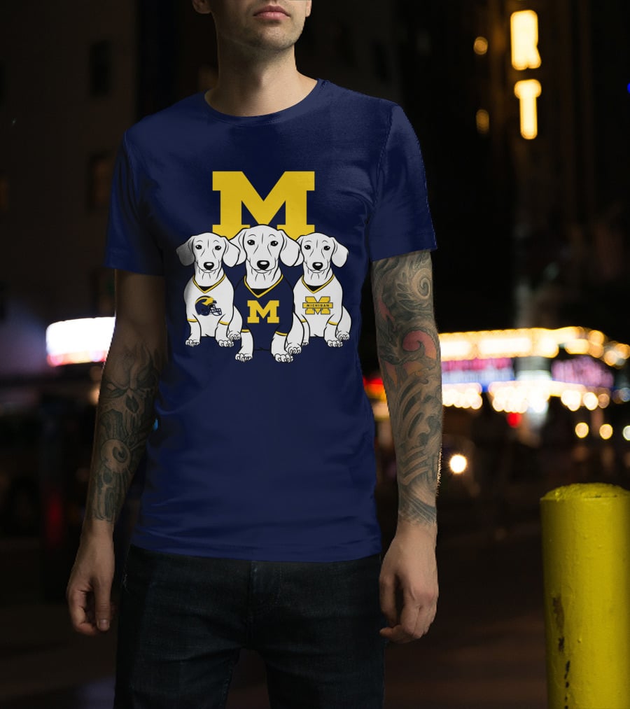 Michigan Wolverines Three Dachshund Dogs T-Shirt