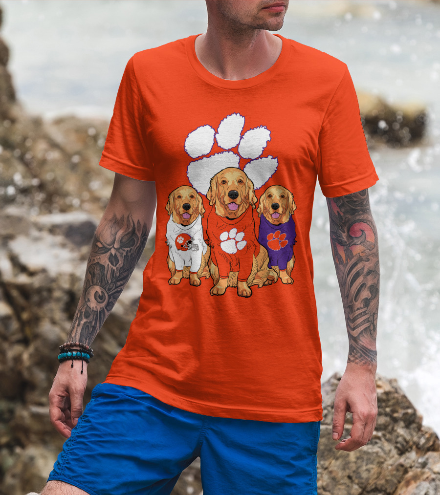 Clemson Tigers Golden Retrievers Trio T-Shirt
