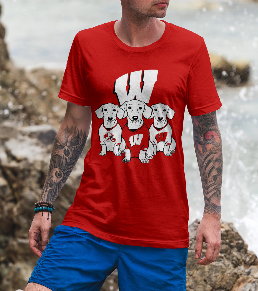 Wisconsin W Dachsund Trio Football Helmets And Jerseys T-Shirt