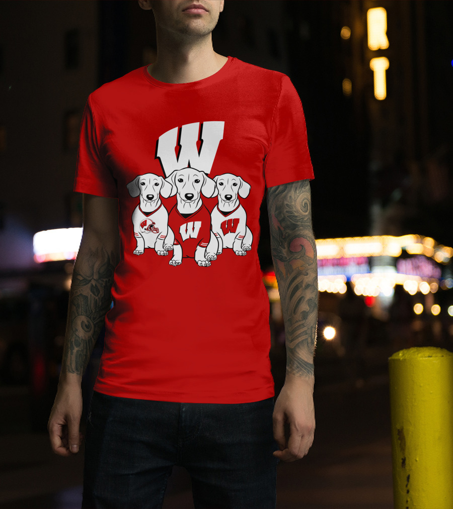 Wisconsin W Dachsund Trio Football Helmets And Jerseys T-Shirt