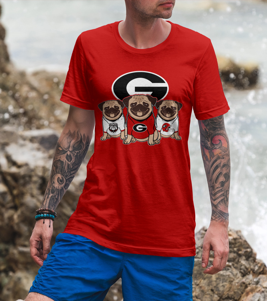 Georgia Bulldogs Pug Dogs Football Fan T-Shirt