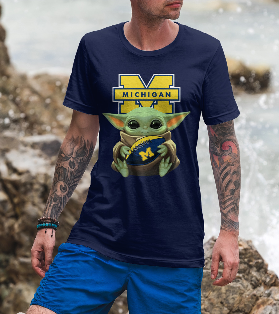 Michigan Wolverines Baby Yoda Football T-Shirt