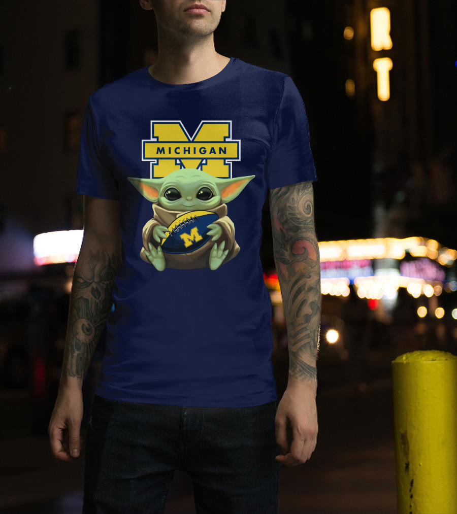 Michigan Wolverines Baby Yoda Football T-Shirt