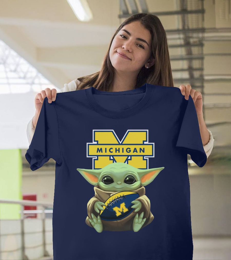 Michigan Wolverines Baby Yoda Football T-Shirt