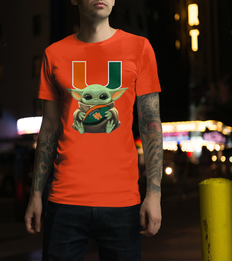 Baby Yoda Miami Hurricanes Football Fan T-Shirt