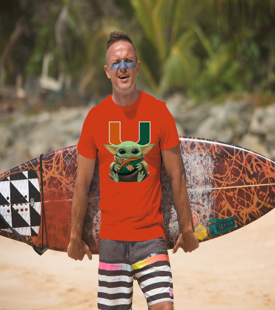 Baby Yoda Miami Hurricanes Football Fan T-Shirt