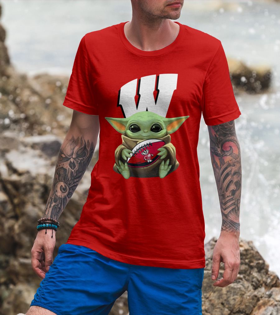 Baby Yoda Wisconsin Badgers Football T-Shirt