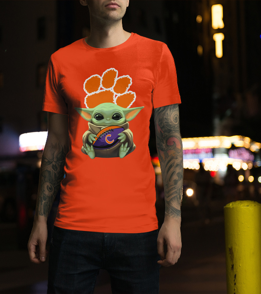 Clemson Tigers Baby Yoda Football Fan T-Shirt