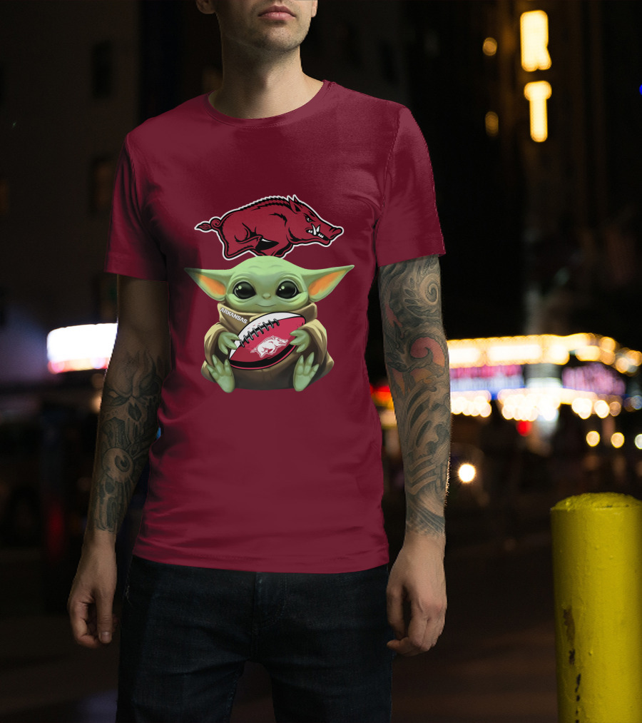 Arkansas Razorbacks Baby Yoda Football Fan T-Shirt
