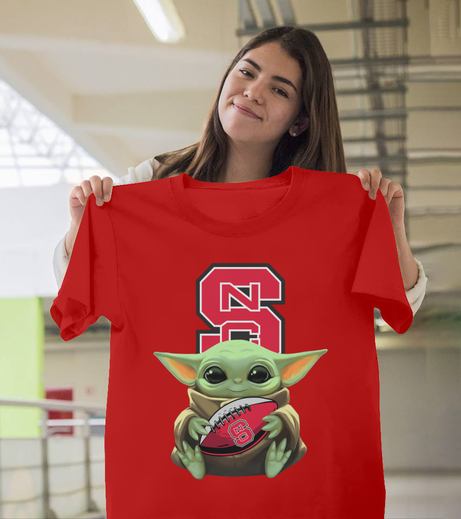 NC State Wolfpack Baby Yoda Football T-Shirt