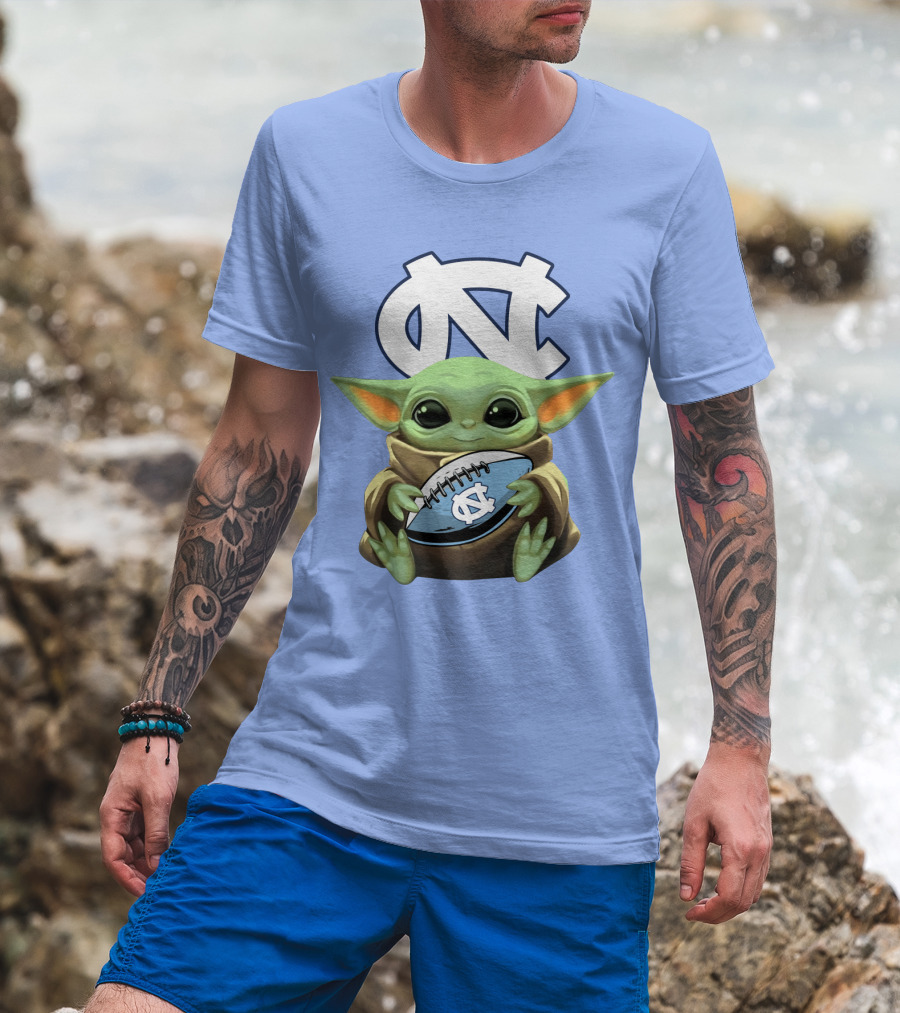 Baby Yoda UNC Tar Heels Football T-Shirt