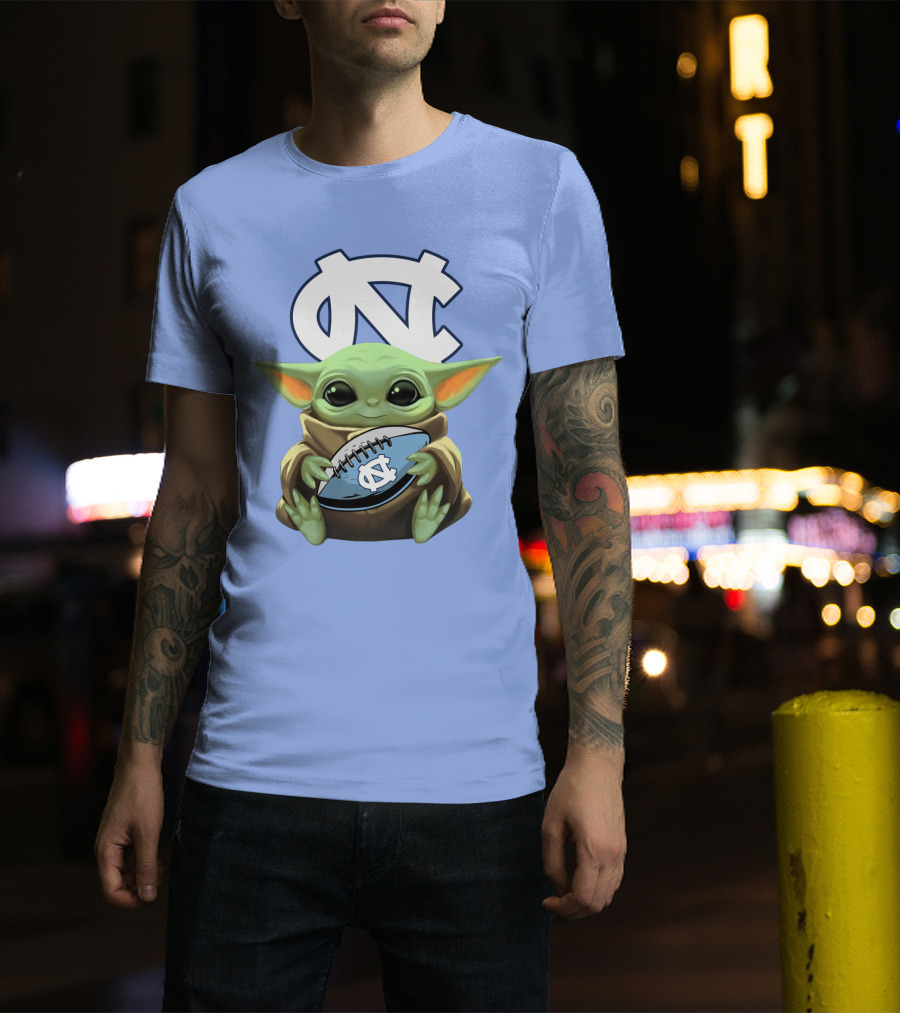Baby Yoda UNC Tar Heels Football T-Shirt
