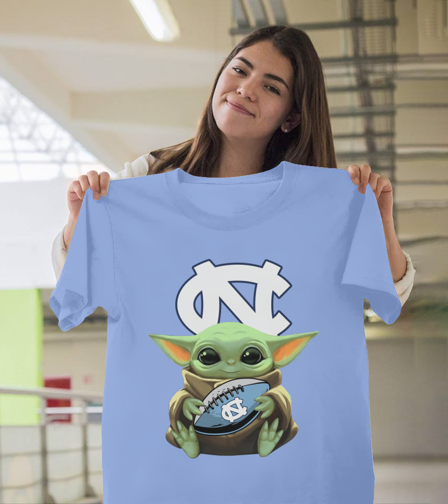 Baby Yoda UNC Tar Heels Football T-Shirt